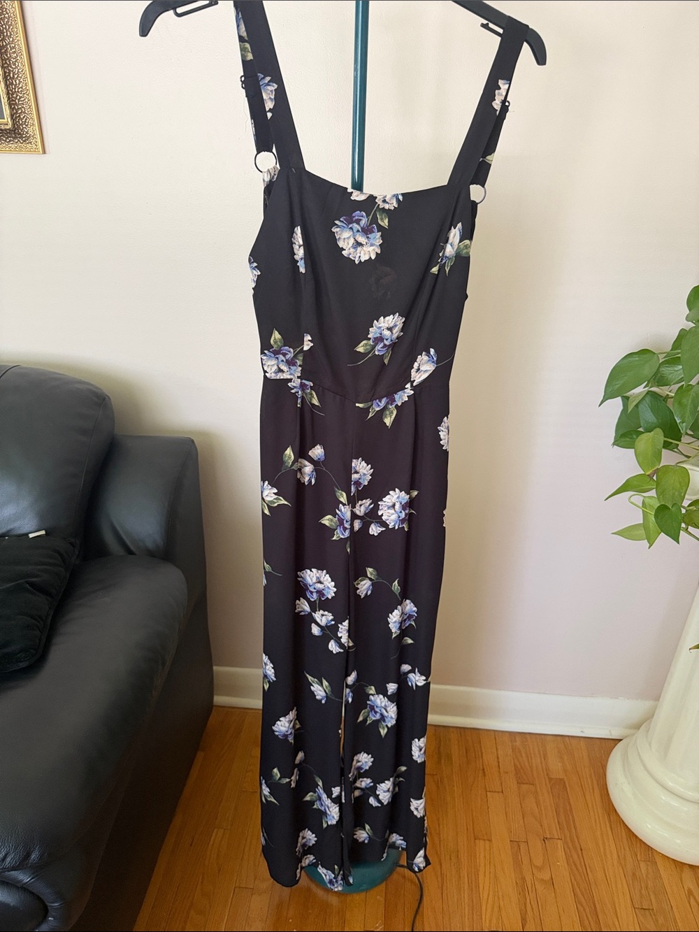 Mendocino Black Jumpsuit with Blue and White Floral Print